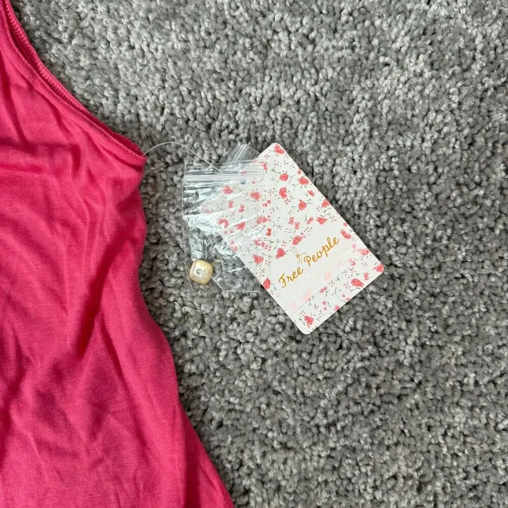Free People Womens Medium Pink Mini Dress Tank Silk Cotton‎ Beaded Scoop Neck
